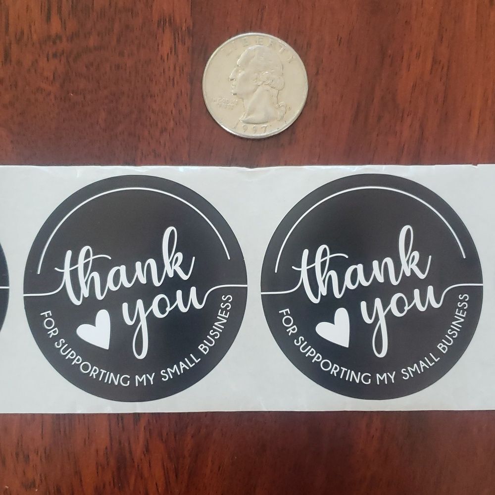 3/$15 Set of 50 THANK YOU STICKERS Black White Large 2" Round Stickers - Picture 5 of 5